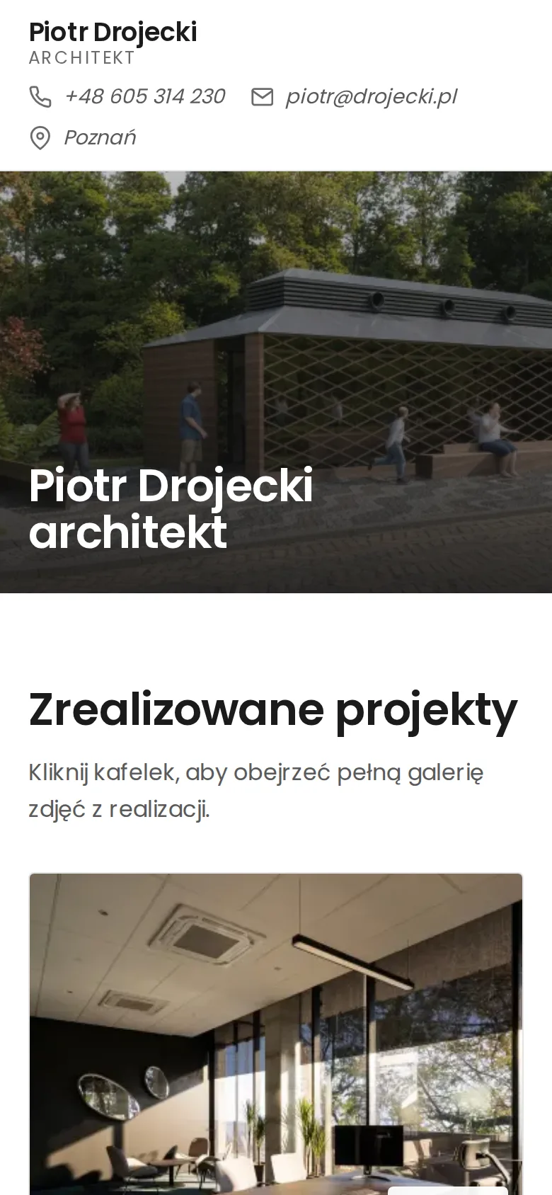 Strona architekta wnętrz Piotra Drojeckiego na telefonie