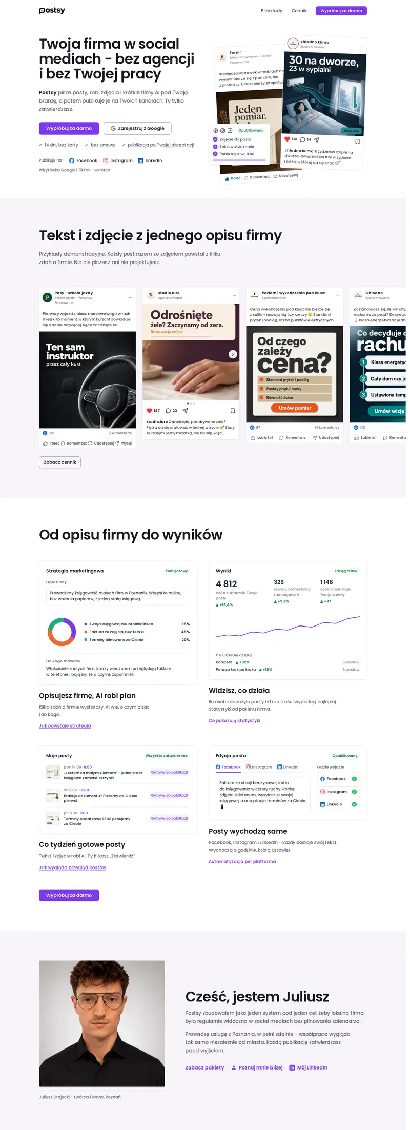 Strona Postsy na komputerze
